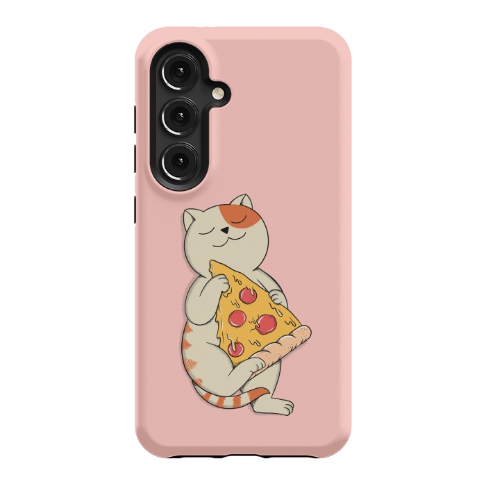 Galaxy S24 StrongFit Cat and Pizza Pink by Coffee Man