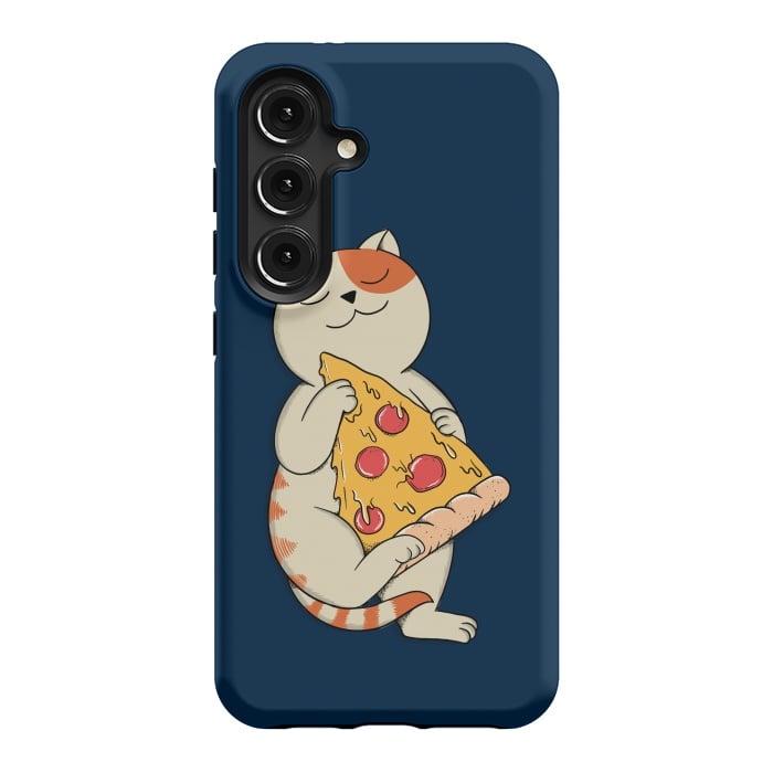 Galaxy S24 StrongFit Cat and Pizza Blue by Coffee Man