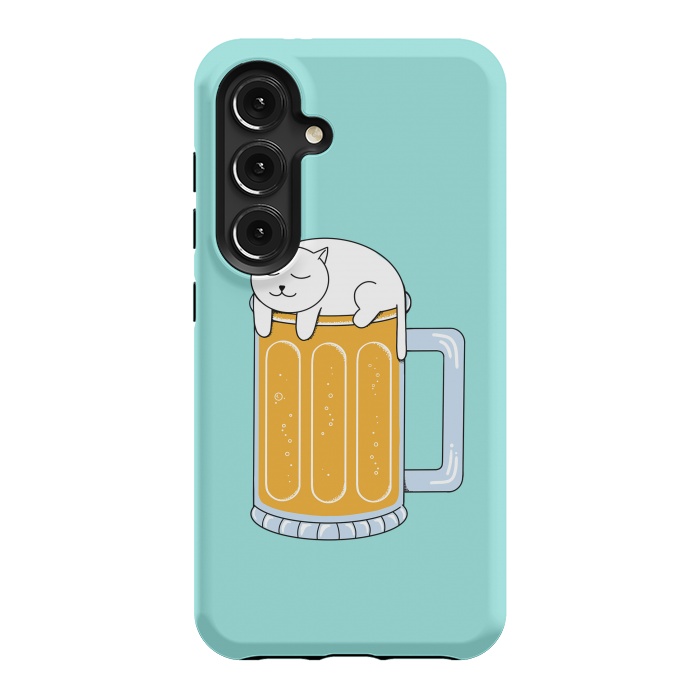Galaxy S24 StrongFit Cat Beer Green by Coffee Man