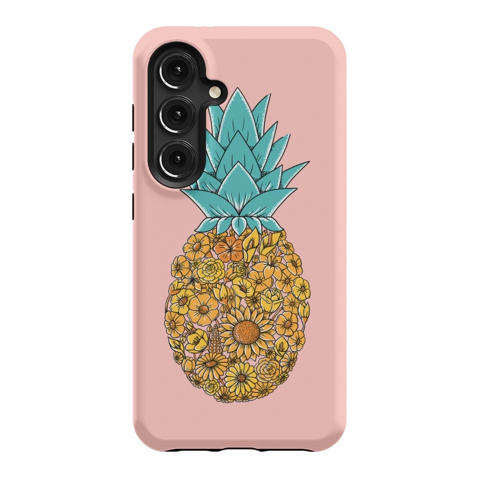 Galaxy S24 StrongFit Pineapple Floral Pink by Coffee Man