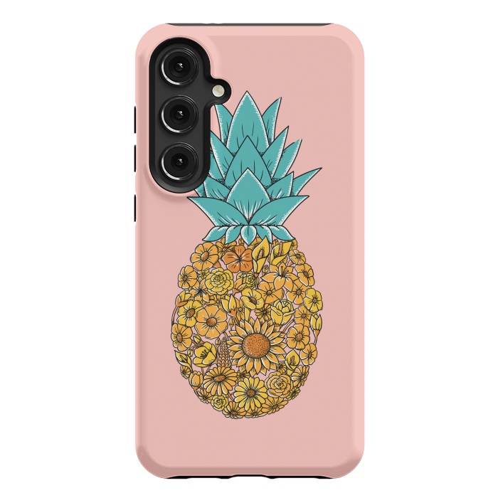 Galaxy S24 Plus StrongFit Pineapple Floral Pink by Coffee Man