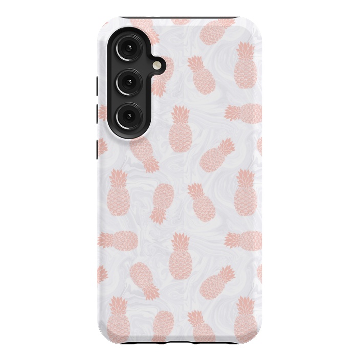 Galaxy S24 Plus StrongFit Pink Pineapples on White Marble by Julie Erin Designs