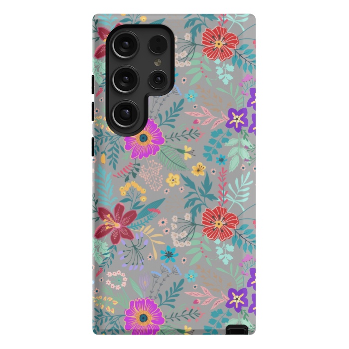 Galaxy S24 Ultra StrongFit flower patterns on gray background by ArtsCase