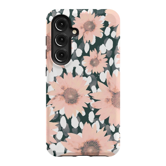Galaxy S24 StrongFit Pink flower petals and paint dots by Oana 
