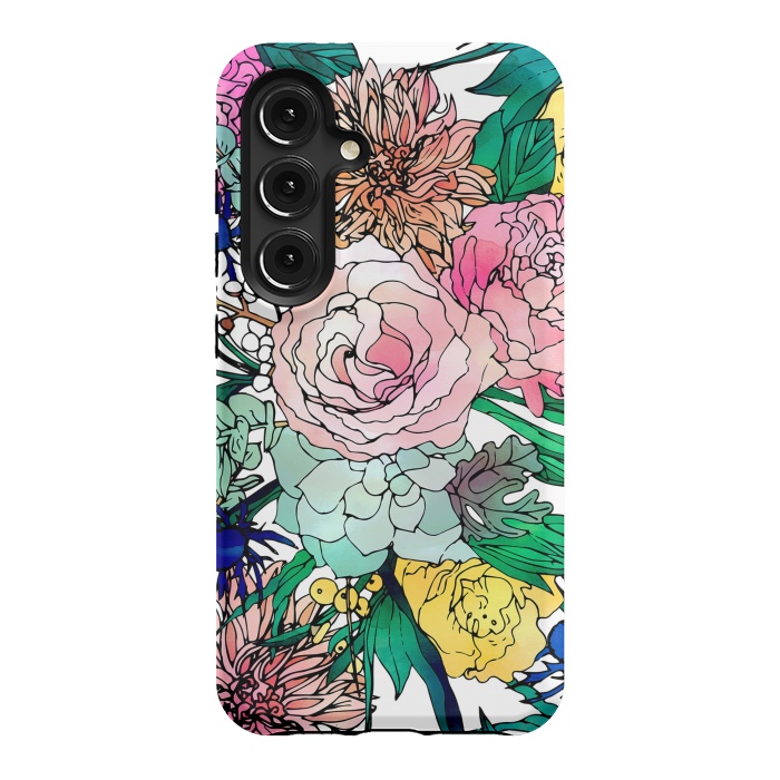 Galaxy S24 StrongFit Stylish Colorful Watercolor Floral Pattern by InovArts