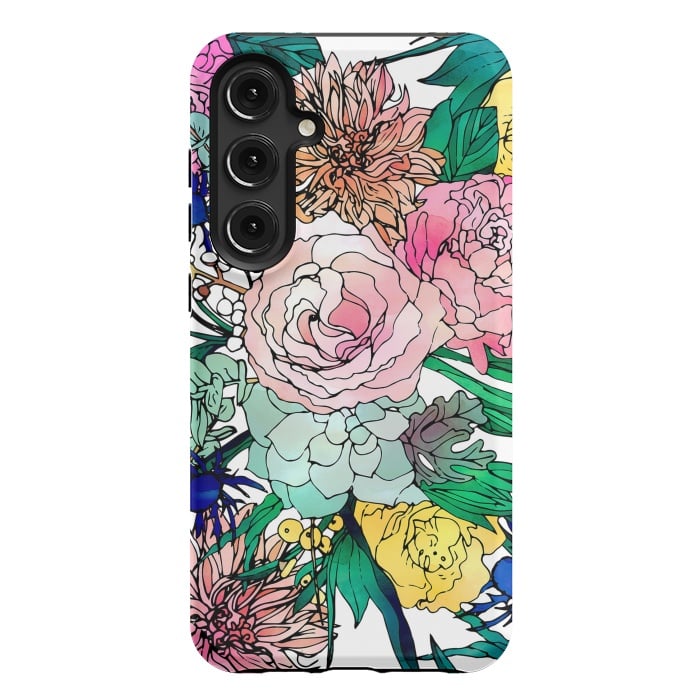 Galaxy S24 Plus StrongFit Stylish Colorful Watercolor Floral Pattern by InovArts