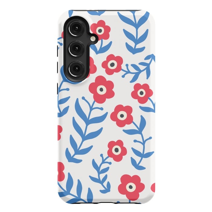 Galaxy S24 Plus StrongFit Red flowers and blue leaves by Winston
