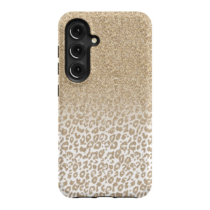 Galaxy S24 StrongFit Trendy Gold Glitter and Leopard Print Gradient Design by InovArts
