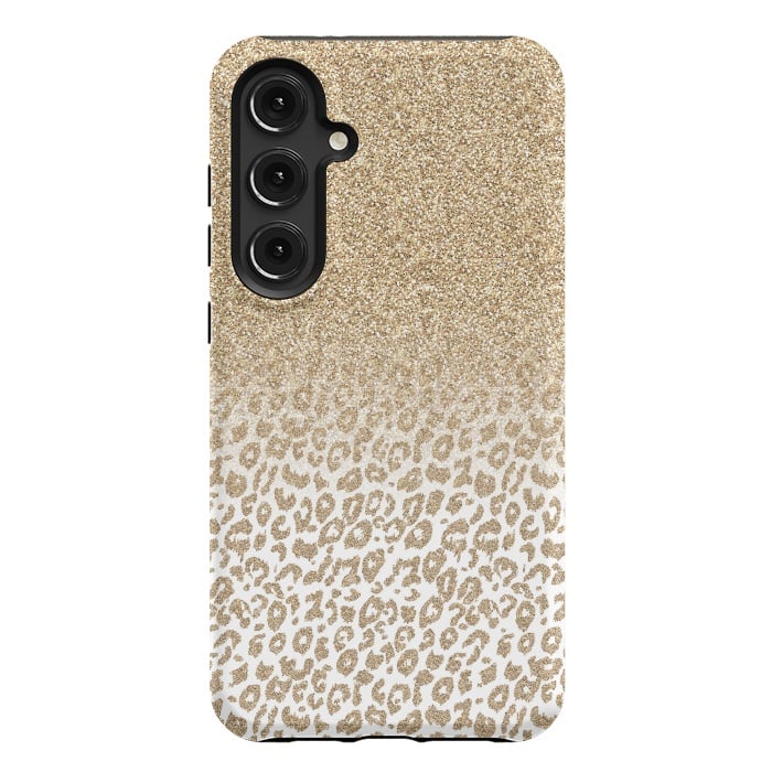 Galaxy S24 Plus StrongFit Trendy Gold Glitter and Leopard Print Gradient Design by InovArts