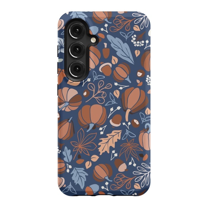 Galaxy S24 StrongFit Fall Fruits in Navy and Orange by Paula Ohreen