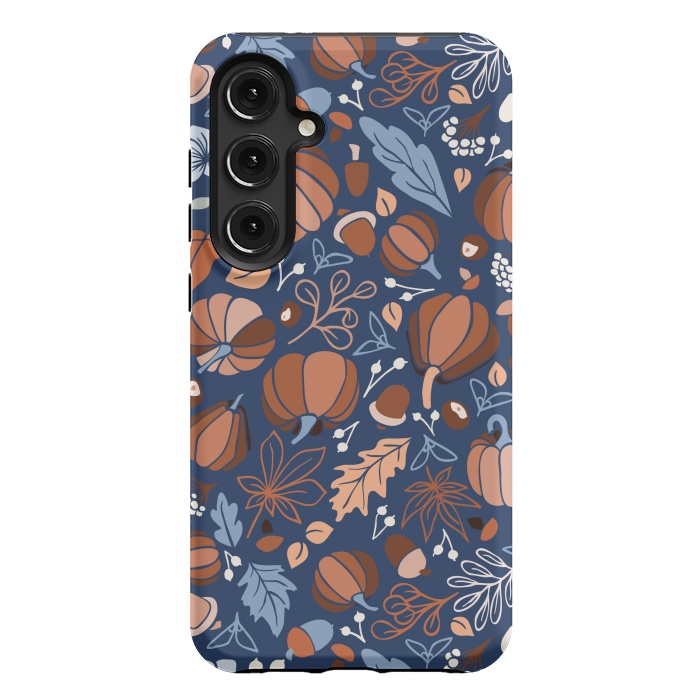Galaxy S24 Plus StrongFit Fall Fruits in Navy and Orange by Paula Ohreen