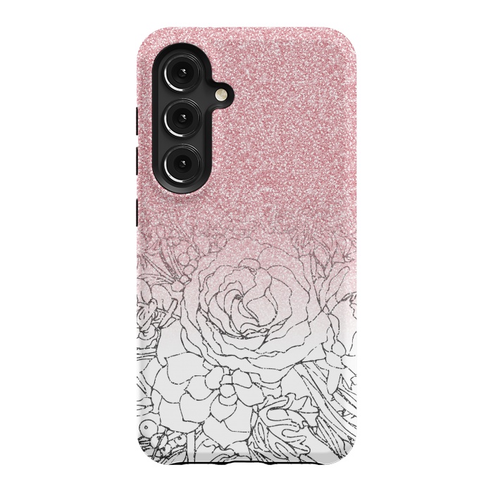 Galaxy S24 StrongFit Elegant Floral Doodles Pink Gradient Glitter Image by InovArts