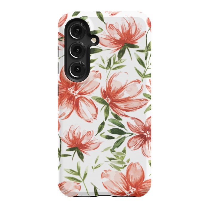 Galaxy S24 StrongFit Red Watercolor Flowers by Bledi