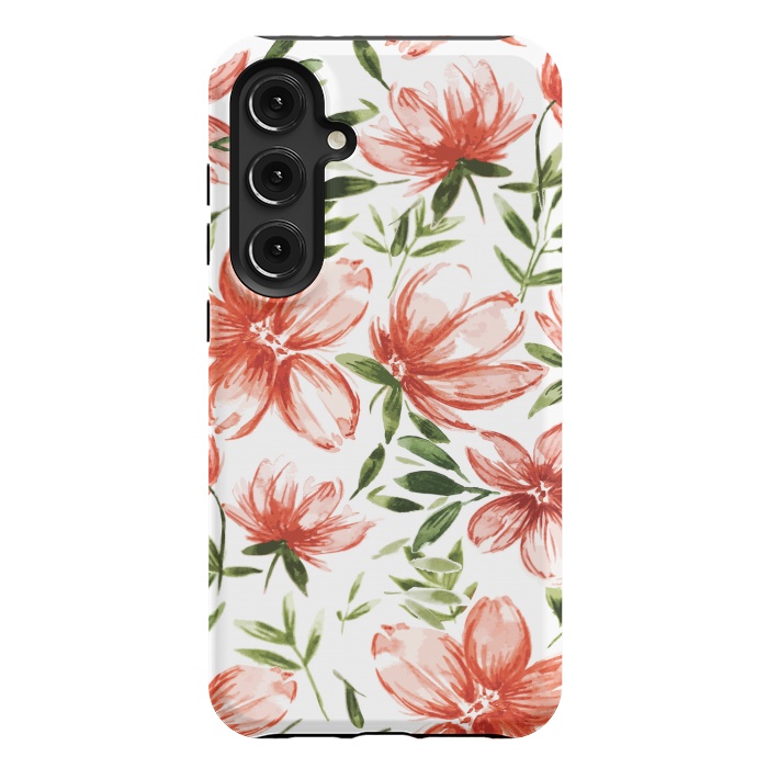 Galaxy S24 Plus StrongFit Red Watercolor Flowers by Bledi