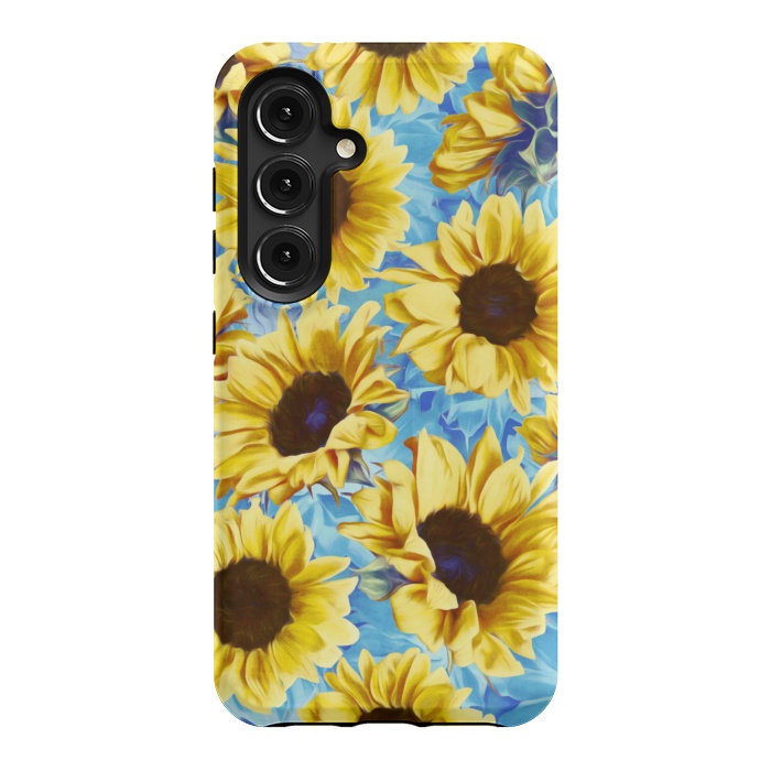 Galaxy S24 StrongFit Dreamy Sunflowers on Blue by Micklyn Le Feuvre