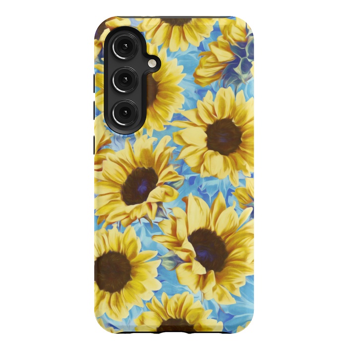 Galaxy S24 Plus StrongFit Dreamy Sunflowers on Blue by Micklyn Le Feuvre