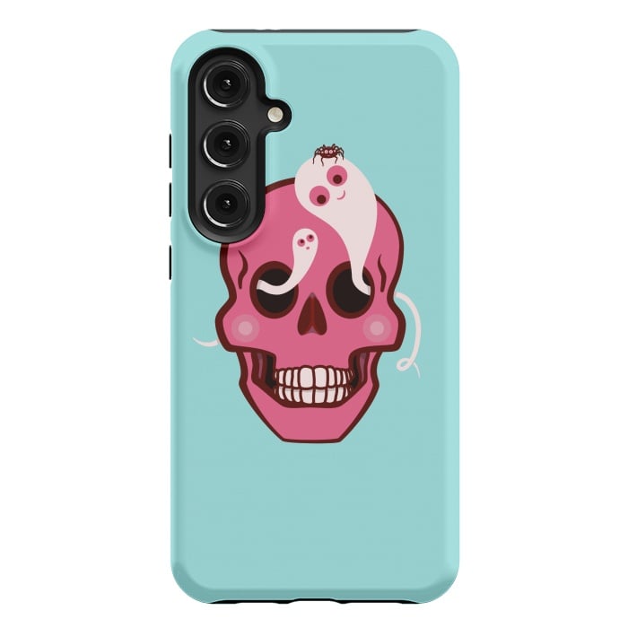 Galaxy S24 Plus StrongFit Cute Pink Skull With Spider And Ghosts In Eyes by Boriana Giormova