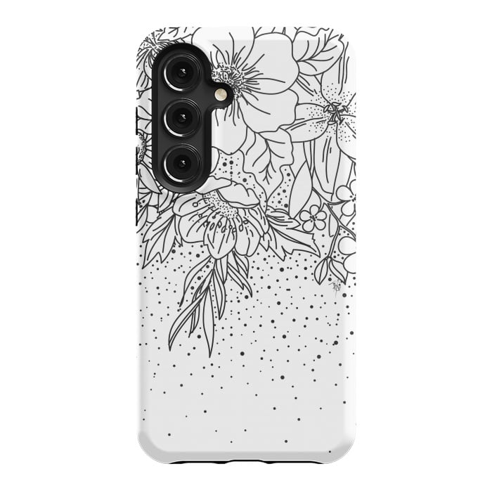 Galaxy S24 StrongFit Cute Black White floral doodles and confetti design by InovArts