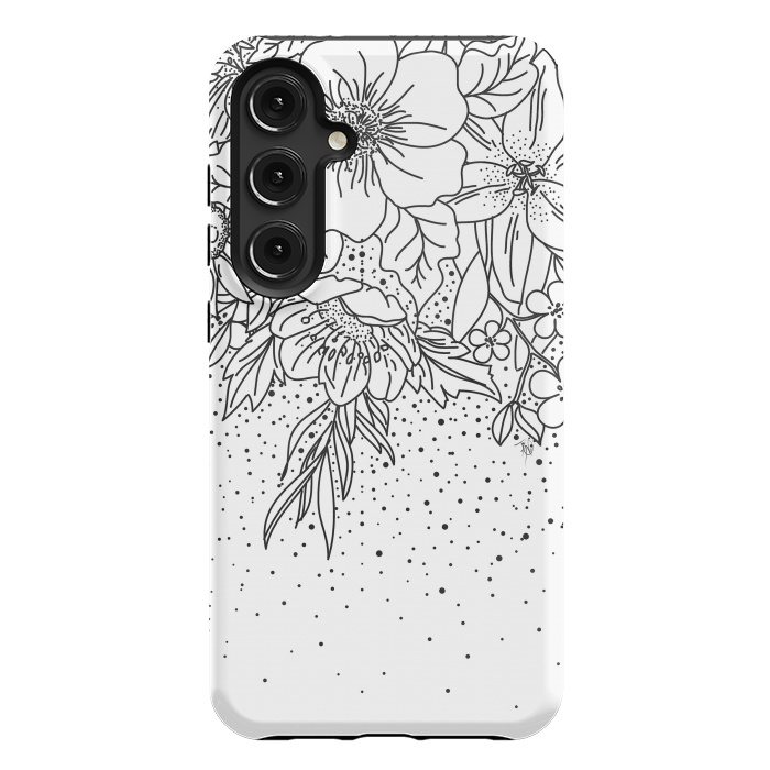 Galaxy S24 Plus StrongFit Cute Black White floral doodles and confetti design by InovArts