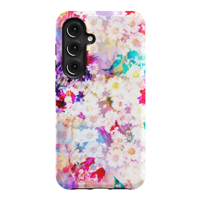 Galaxy S24 StrongFit Colorful watercolor daisy petals by Oana 