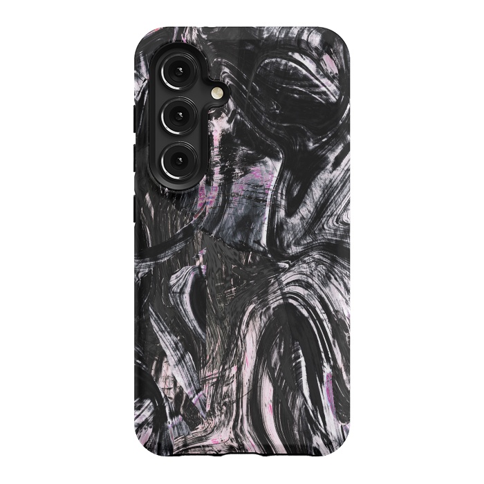 Galaxy S24 StrongFit Brushed black pink ink marble by Oana 