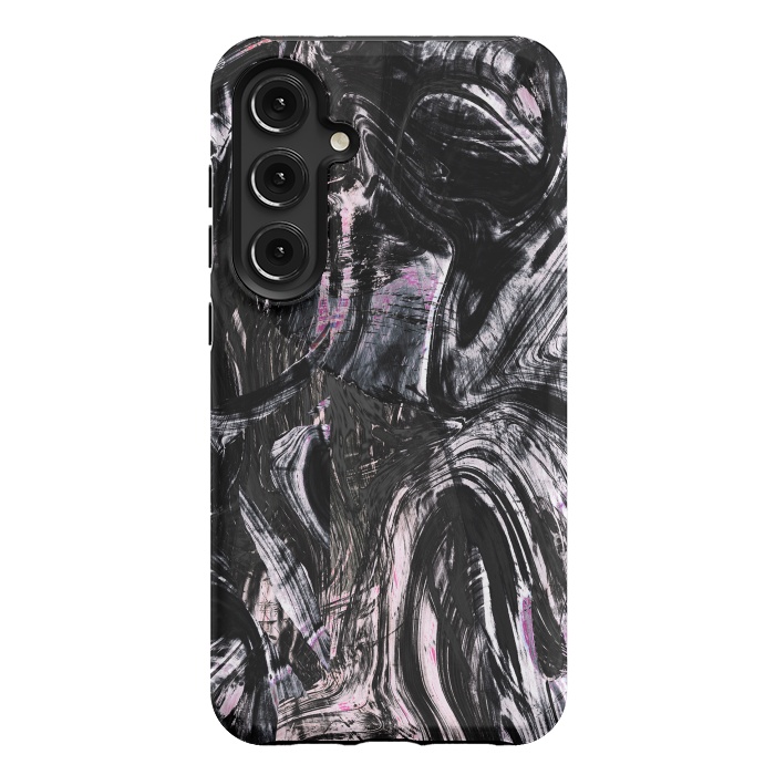 Galaxy S24 Plus StrongFit Brushed black pink ink marble by Oana 