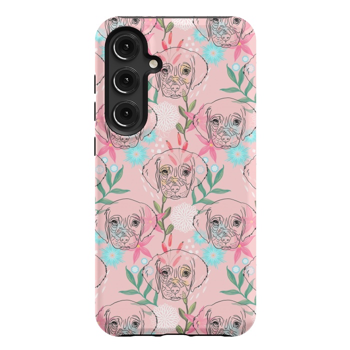 Galaxy S24 Plus StrongFit Cute Puppy Dog and Flowers Pink Creative Art by InovArts