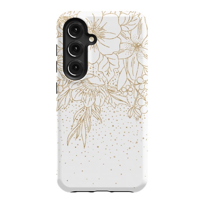 Galaxy S24 StrongFit Cute Gold floral doodles and confetti design by InovArts