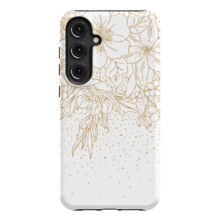 Galaxy S24 Plus StrongFit Cute Gold floral doodles and confetti design by InovArts