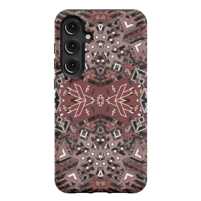 Galaxy S24 Plus StrongFit Ethnic geometric pattern in autumnal brown by Oana 