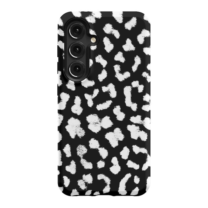 Galaxy S24 StrongFit Black and white leopard print brushed spots by Oana 