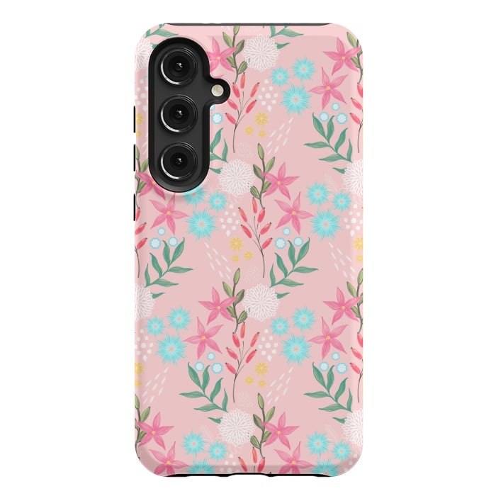 Galaxy S24 Plus StrongFit Cute Pink Flowers Creative Art Pattern by InovArts