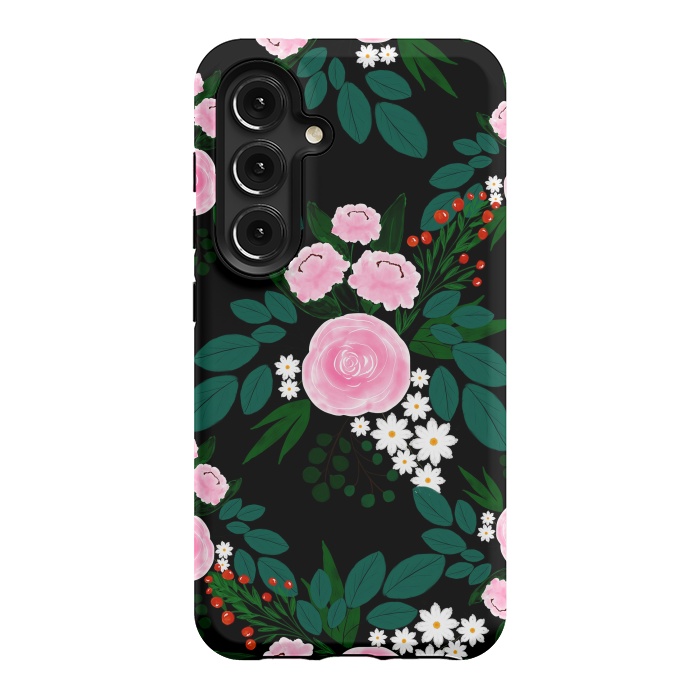 Galaxy S24 StrongFit Elegant Pink and white Floral watercolor Paint  by InovArts