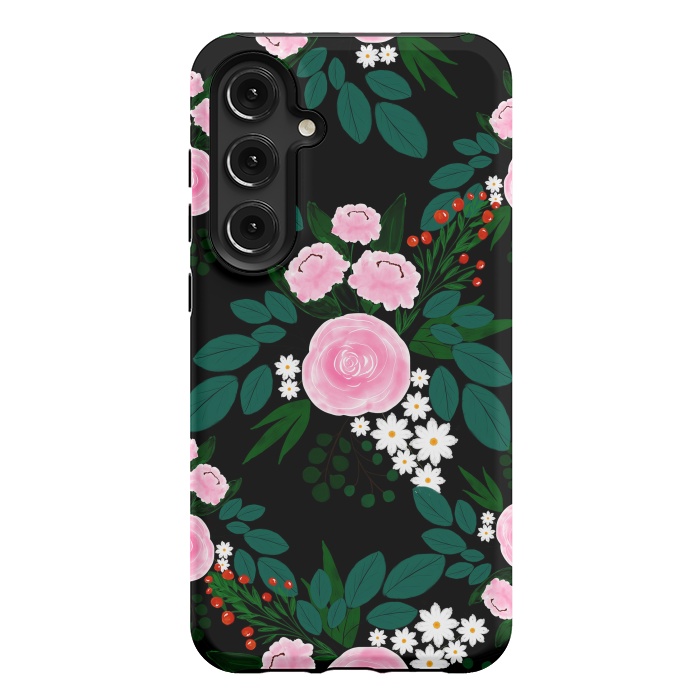 Galaxy S24 Plus StrongFit Elegant Pink and white Floral watercolor Paint  by InovArts