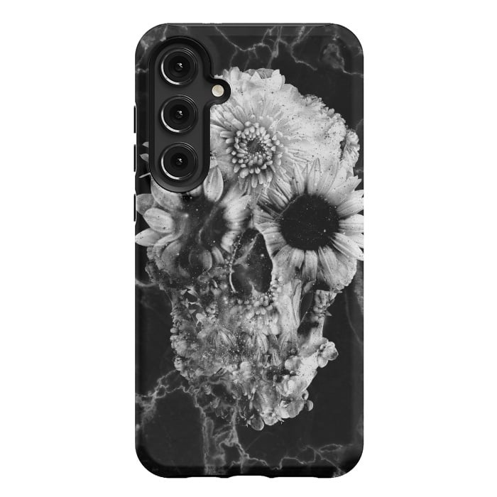 Galaxy S24 Plus StrongFit Floral Skull Marble by Ali Gulec