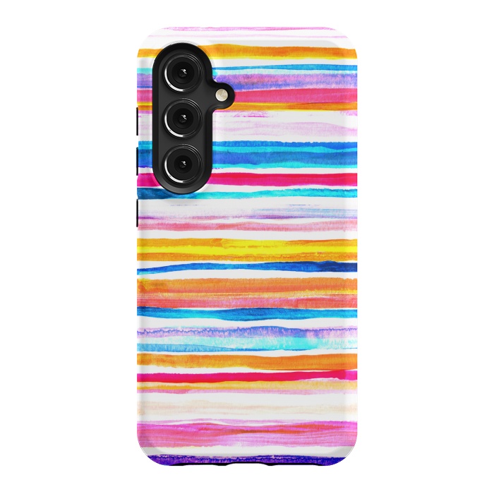 Galaxy S24 StrongFit Bright Hand Painted Gouache Beach Chair Stripes by Micklyn Le Feuvre
