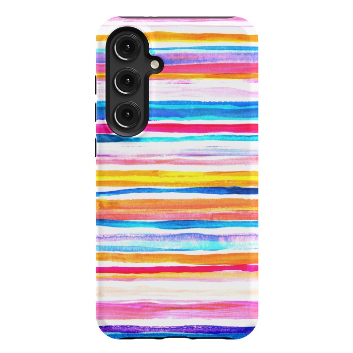 Galaxy S24 Plus StrongFit Bright Hand Painted Gouache Beach Chair Stripes by Micklyn Le Feuvre