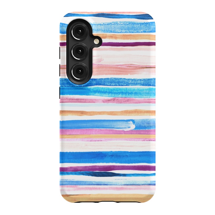 Galaxy S24 StrongFit Pastel Pink, Plum and Cobalt Blue Gouache Stripes by Micklyn Le Feuvre