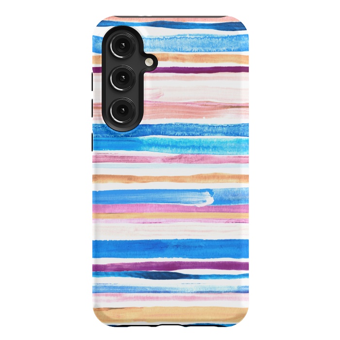 Galaxy S24 Plus StrongFit Pastel Pink, Plum and Cobalt Blue Gouache Stripes by Micklyn Le Feuvre