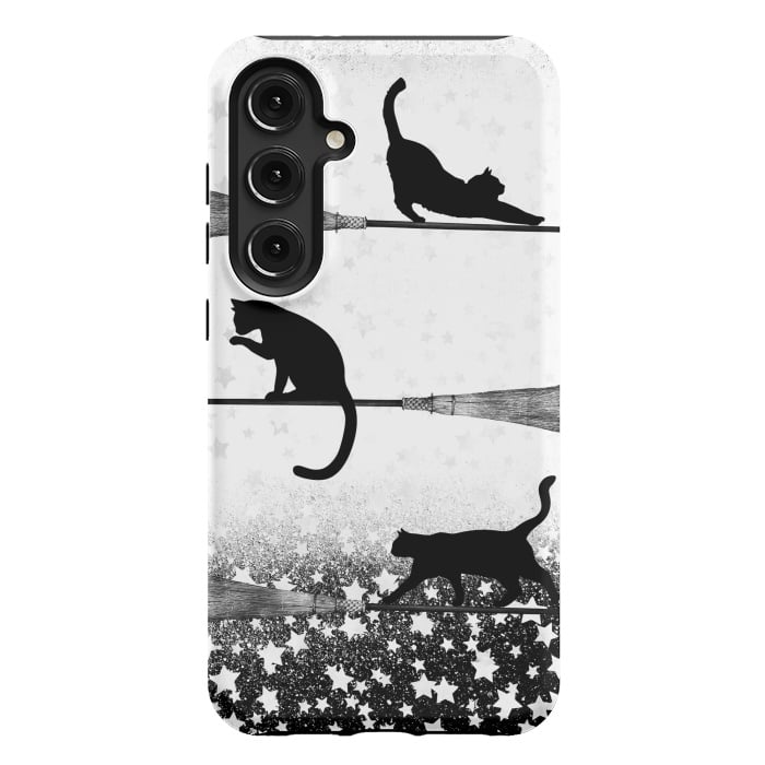 Galaxy S24 Plus StrongFit black cats flying on witch brooms by Oana 