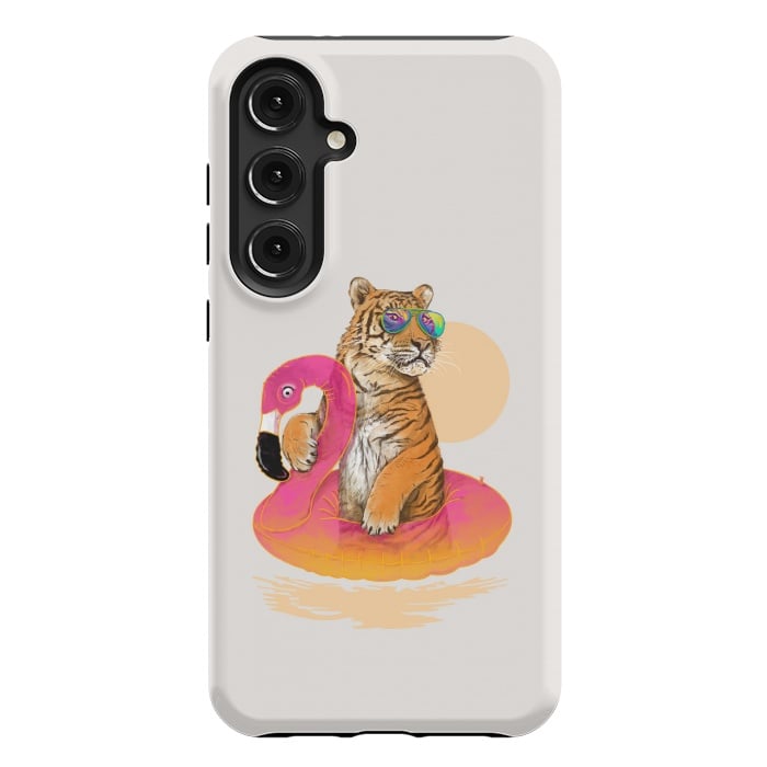 Galaxy S24 Plus StrongFit Chillin Flamingo Tiger by 38 Sunsets