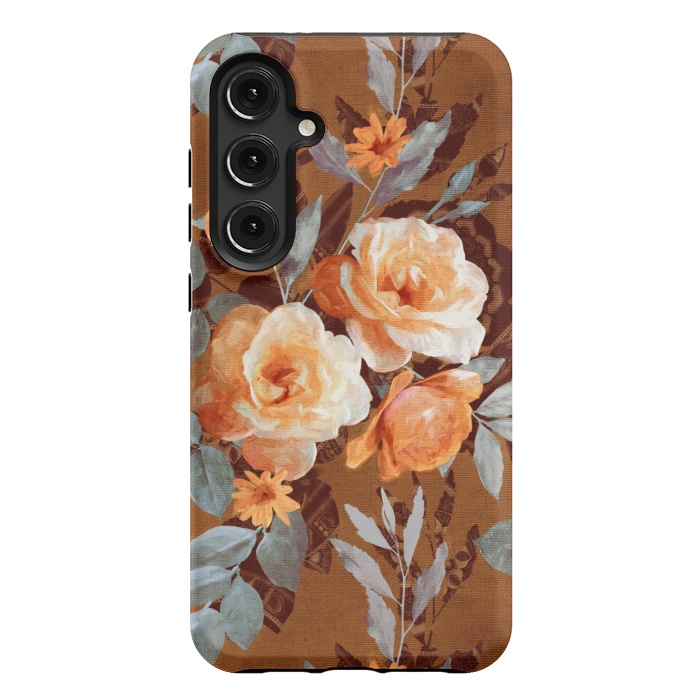 Galaxy S24 Plus StrongFit Chintz Roses on Rust Brown by Micklyn Le Feuvre