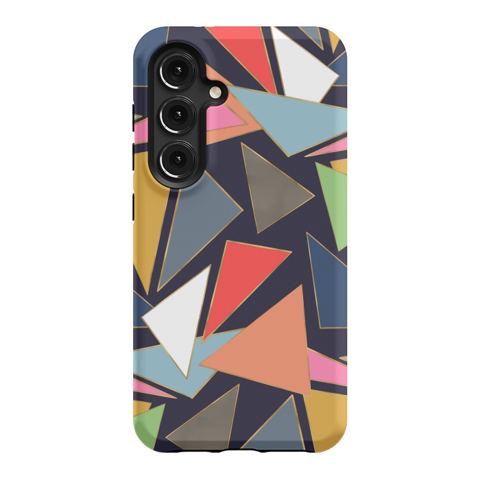 Galaxy S24 StrongFit Modern Contemporary Gold Strokes Colorful Triangles by InovArts