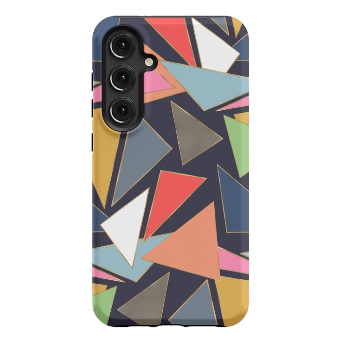 Galaxy S24 Plus StrongFit Modern Contemporary Gold Strokes Colorful Triangles by InovArts