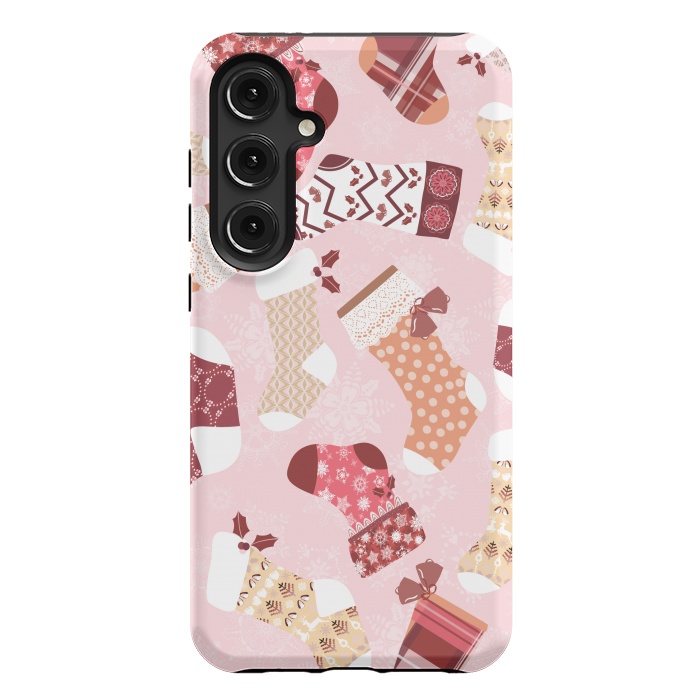 Galaxy S24 Plus StrongFit Christmas Stockings in Pink and Orange by Paula Ohreen