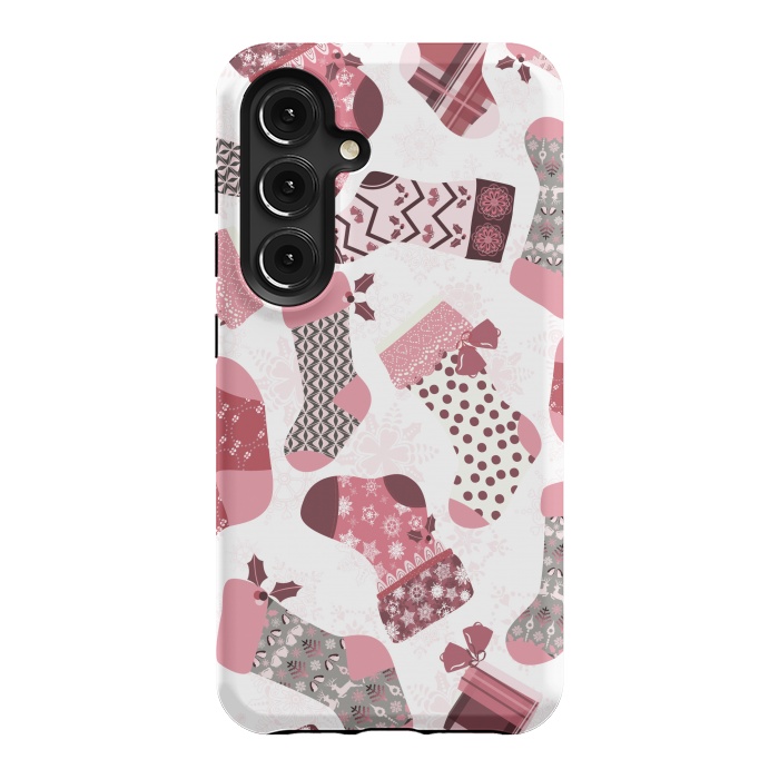 Galaxy S24 StrongFit Christmas Stockings in Pink and Gray by Paula Ohreen