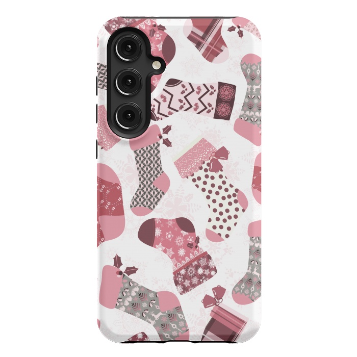 Galaxy S24 Plus StrongFit Christmas Stockings in Pink and Gray by Paula Ohreen
