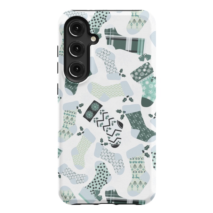 Galaxy S24 Plus StrongFit Christmas Stockings in Green and White by Paula Ohreen