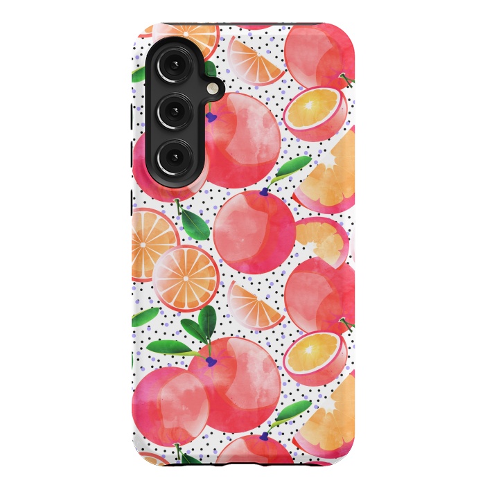 Galaxy S24 Plus StrongFit Citrus Tropical | Juicy Fruits Polka Dots | Food Orange Grapefruit Pink Watercolor Botanica by Uma Prabhakar Gokhale