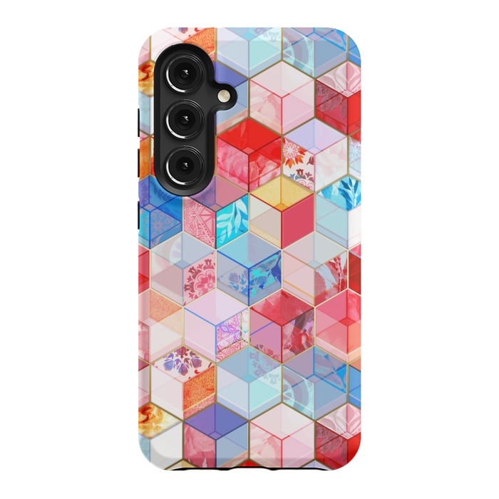 Galaxy S24 StrongFit Ruby and Topaz Kaleidoscope Cubes by Micklyn Le Feuvre